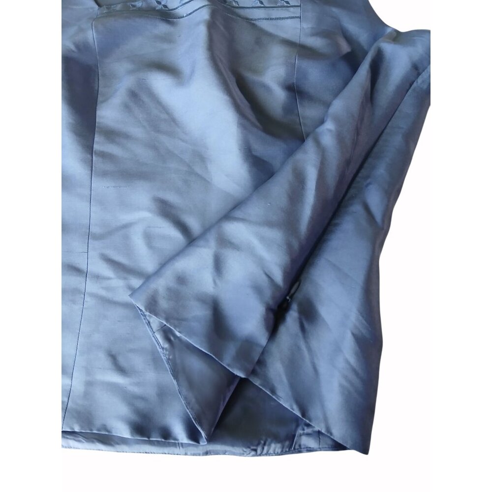 Adrianna Papell Blue Embroidered Silk Jacket Shell Size 12 Womens Embroidered - Picture 16 of 16